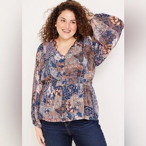 New! Maurices Patchwork Pattern Blouse Shirt Plus 1X